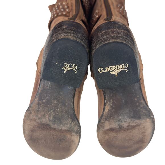 Old Gringo Brown Distressed Leather Silver Stud Detail Western Boots Women's 6.5 - Picture 9 of 11